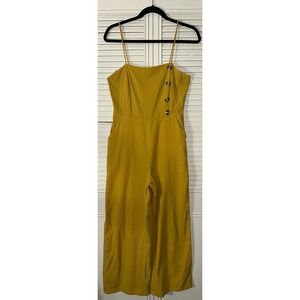 Lola May Mustard Yellow Cropped Wide Leg Spaghetti Strap Cotton Jumpsuit Size 10